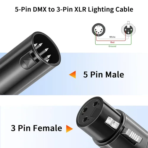 Vista 3 de Kumiho Paquete de 2 cables adaptadores XLR de 3 pines hembra a DMX macho