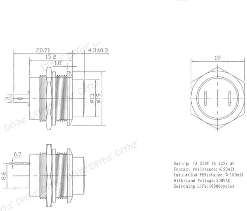 Vista 6 de Interruptor de botón momentáneo, mini interruptor redondo sin bloqueo, CA 250 V/3 A CA 125 V/6 A, tapa negra de apagado (10 piezas)