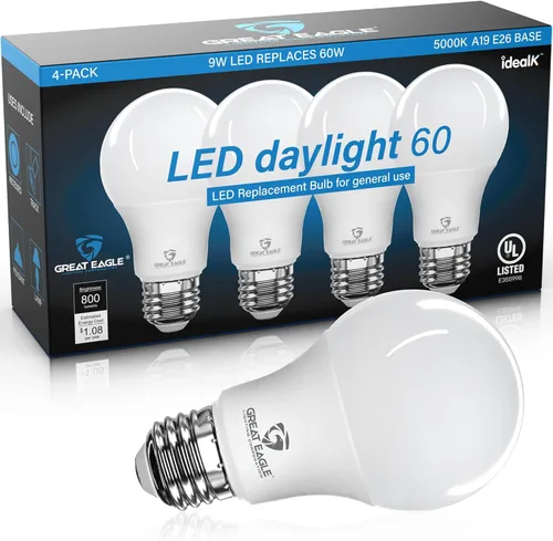 Vista 10 de Great Eagle - Bombillas LED A19 equivalentes a 60 W, certificación UL, bombillas LED blancas cálidas de 2700 K, 9 W no regulables, 800 lúmenes