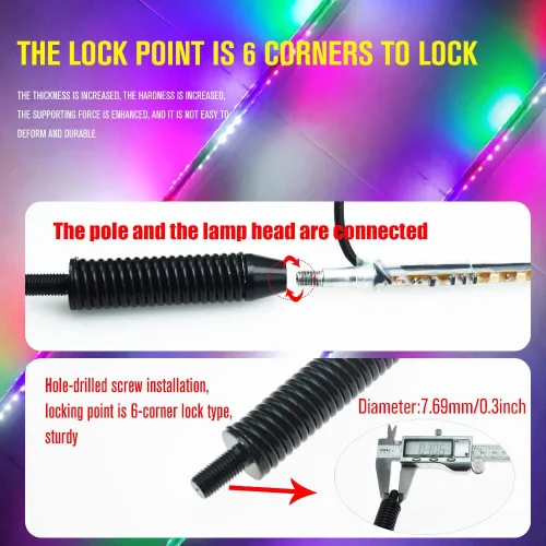 Vista 4 de 2 luces LED de látigo de 3.2 pies, luz LED estroboscópica automática de 270° para ATV UTV, con base de resorte, luces de látigo de antena