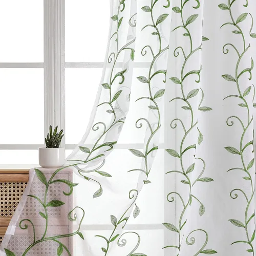 Vista 60 de VISIONTEX Juego de 2 paneles de cortinas traslúcidas blancas de 63 pulgadas de largo, con bordado de coral beige, bolsillo para barra, cortinas