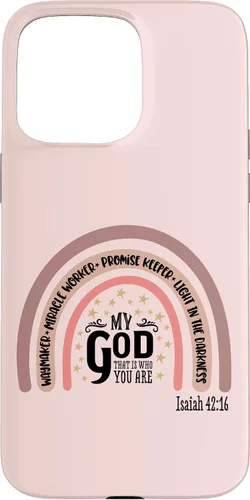 Vista 30 de Funda motivacional para iPhone 13 Pro Max Waymaker Boho Rainbow con versículo bíblico