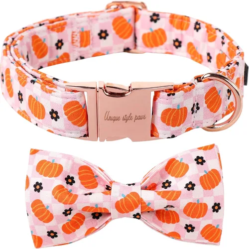 Vista 33 de Unique style paws - Collar de algodón con lazo para cachorros con punto redondo negro y blanco para perros pequeños, medianos y grandes Punto Negro