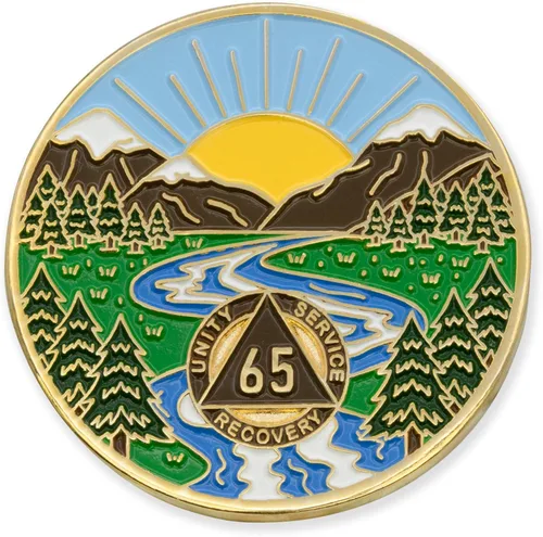 Vista 106 de Moneda AA de 1 año – Medallón de recuperación de ondas estrelladas de Sobriety Mint – azul/blanco/dorado