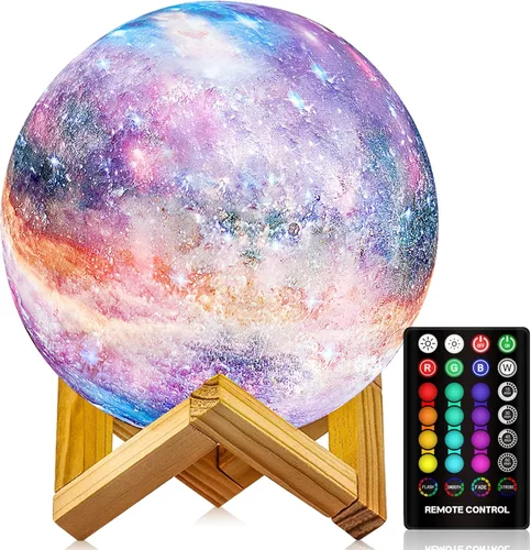 Lámpara de luna, luz nocturna, lámpara de galaxia de 16 colores con impresión 3D, luz de luna con soporte/control remoto/táctil/USB