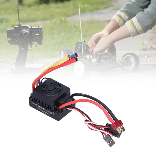 Vista 2 de Qiilu Controlador electrónico de velocidad sin escobillas 60A para coche RC 1/10, 2-3S Li-Po, 5 8V/3A BEC, negro