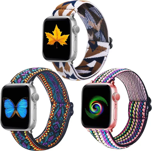 Dsytom Paquete de 3 correas elásticas compatibles con Apple Watch de 1.496 pulgadas, 1.614 pulgadas, 1.575 pulgadas, 1.654 pulgadas, 1.732 pulgadas,
