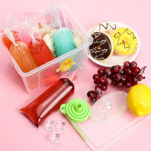 Vista 4 de Boao 240 bolsas de paletas de hielo, desechables, moldes de plástico para congelar caramelos, con embudo de silicona para hacer dulces de yogur