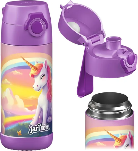 Vista 25 de Jarlson® MALI - Botella de agua para niños [18 onzas], botella térmica de acero inoxidable sin pajilla, botella de agua aislada a prueba de fugas