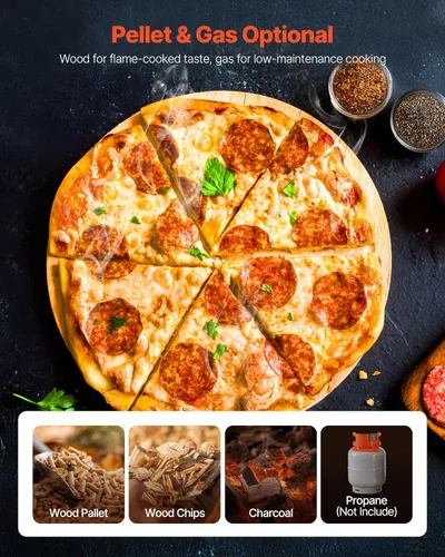 Vista 4 de VEVOR Horno de pizza de combustible dual para exteriores, horno de pizza de propano y pellets de madera con rotación automática de 12 pulgadas