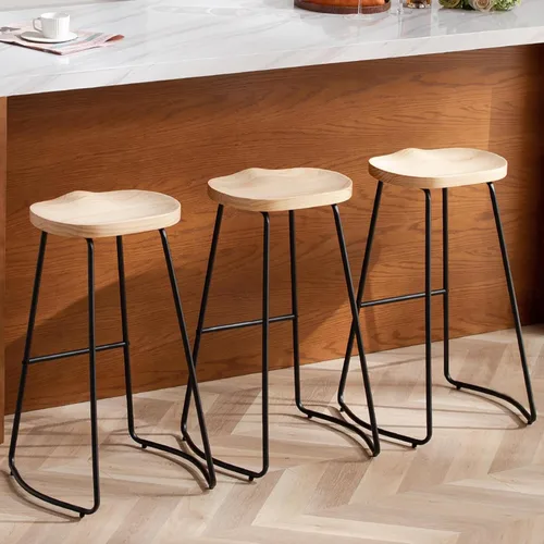 Vista 38 de HeuGah Juego de 4 taburetes de bar con asiento de silla de montar con patas de metal, taburetes rústicos de altura de mostrador sin respaldo