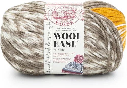 Vista 11 de Lion Brand Yarn - Ovillo de lana Wool Ease Fair Isle, hilo para tejer, color beige/oliva, 1 unidad