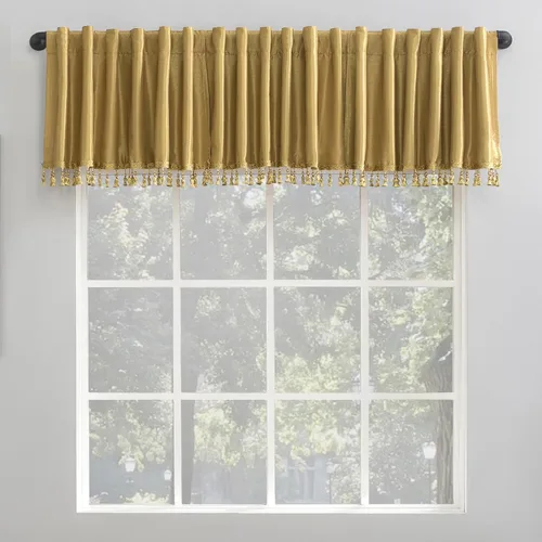 Vista 16 de Sun Zero Greyson - Valance de cortina con pestaña trasera de seda de dupioni de imitación con borlas de cuentas y aislamiento térmico total opaco