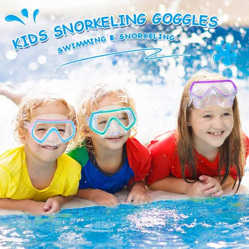 Vista 6 de Hoolerry 4 gafas de natación para niños con cubierta de nariz para 3-8, máscara de buceo de vidrio templado, antiniebla con correa elástica, máscara