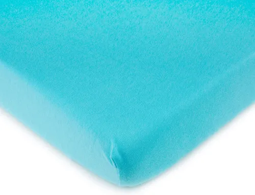 Vista 22 de SheetWorld Sábana bajera ajustable para cuna de algodón 100% de 28 x 52 pulgadas, color azul bebé, fabricada en Estados Unidos