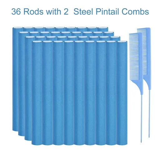 Vista 4 de 36 Flexi Rods Rodillos para el Cabello, Varillas de Espuma Flexible para Rizar Cabello Largo y Corto - Rodillos Curvables sin Calor con 2 Peines