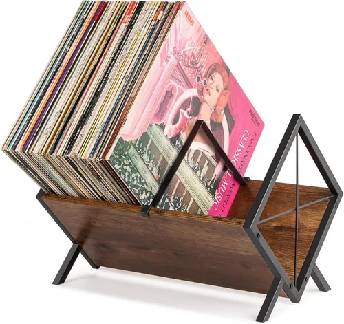 PUERSI Estante de almacenamiento de discos de vinilo, soporte para 80 discos de vinilo, estante de exhibición de vinilo de 1 nivel con divisor
