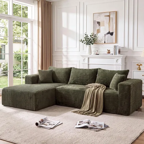 Vista 43 de Sofá modular en forma de L para sala de estar, sofá modular sin huesos con diván, sofá de pana con asiento profundo, no requiere montaje, negro