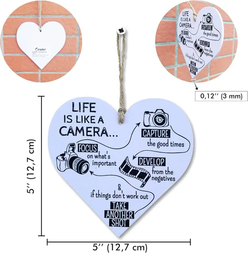 Vista 2 de CARISPIBET Life is Like a Camera Letreros para el hogar con refranes para casa, bonitas placas decorativas decorativas para sala de estar, cocina