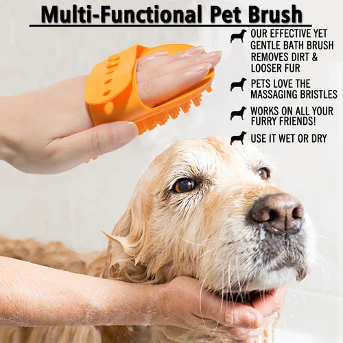 Vista 4 de Cepillo de baño para perros, 2 piezas de cepillo de aseo para perros, cepillo de goma para lavado de perros, champú para perros, cepillo de baño