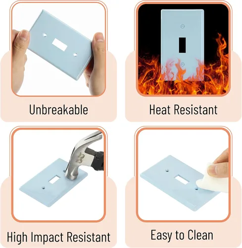Vista 3 de Cubiertas para interruptores de luz azul Bates - Paquete de 2, cubierta de placa de salida, cubiertas de interruptor con luz azul