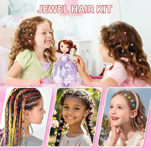 Vista 32 de Kit de sellos de gemas para el cabello, joyas brillantes para el cabello para niñas, herramienta de peinado con diamantes brillantes reutilizables