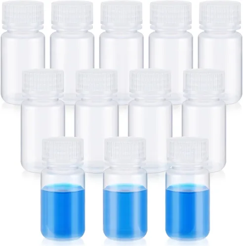Hoolerry 20 piezas 2 oz 60 ml botellas de muestra de plástico de grado laboratorio de polipropileno de boca ancha botellas de reactivo con tapas