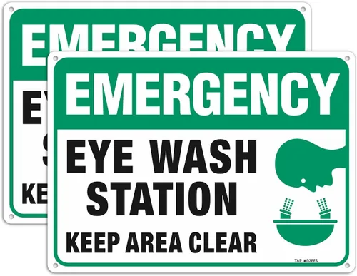 Letrero de emergencia, estación de lavado de ojos, 2 unidades, 10 x 7 pulgadas, libre de óxido, aluminio 040, protección UV, impermeable, resistente