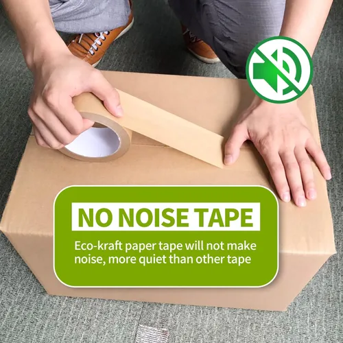Vista 4 de TAPEBEAR Cinta de papel kraft ecológica, cinta de papel kraft biodegradable, cinta de embalaje writable reciclable, superficie sin revestimiento