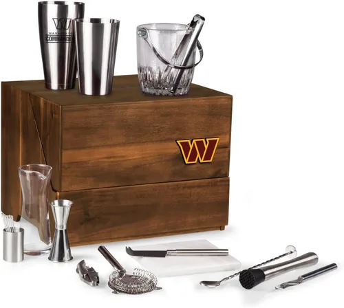 Vista 21 de PICNIC TIME NFL Madison Acacia - Juego de herramientas de barra de mesa, kit de camarero con soporte, juego de accesorios de bar