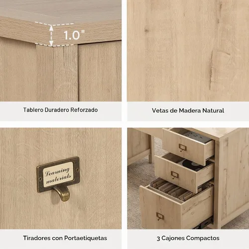 Vista 5 de EYYTHUNG Escritorio ejecutivo de 59 pulgadas con gabinete de archivos, escritorio moderno para computadora con estación de carga, bandeja para Negro
