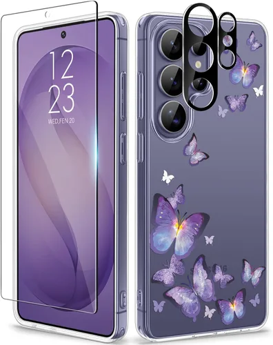 Vista 19 de GVIEWIN Funda para Samsung Galaxy S25, transparente, delgada, no 1-Floratopia/Colorido