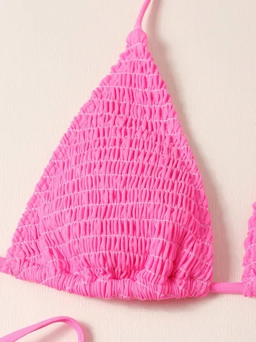 Vista 3 de SweatyRocks Traje de baño triangular de 2 piezas para mujer con parte superior halter y tanga lateral