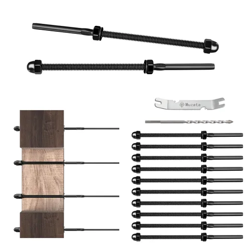 Vista 7 de Muzata Paquete de 10 accesorios de barandilla de cable negro de 1/8 pulgadas, tensor roscado a mano para poste de metal de 2 x 2 pulgadas, sistema
