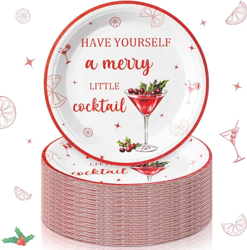 Vista 15 de Shellwei 100 Piezas Platos de Papel de Navidad de 7 Pulgadas Platos de Fiesta de Navidad a Granel Desechables para Suministros de Fiesta Navideña