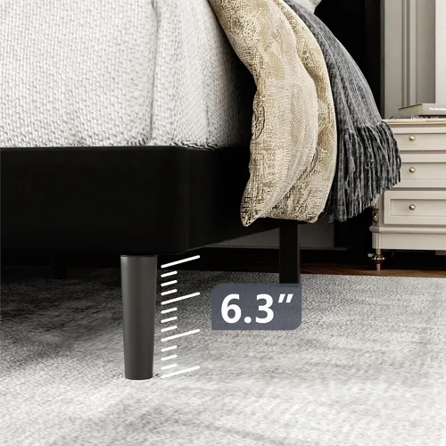 Vista 4 de Gruwans Base de cama de tamaño matrimonial con cabecera tapizada con respaldo de ala, plataforma de fácil montaje, soporte de listones de madera,