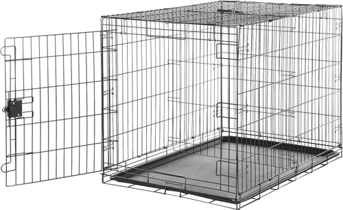 Vista 7 de Amazon Basics - Jaula para perros duradera y plegable de alambre metálico con bandeja, puerta doble, 36 x 23 x 25 pulgadas, negro