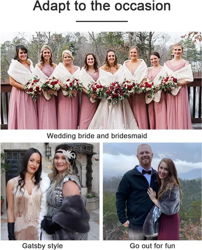 Vista 7 de Chal de piel sintética para bodas, mujeres, estola de novia, cubierta de invierno para damas de honor