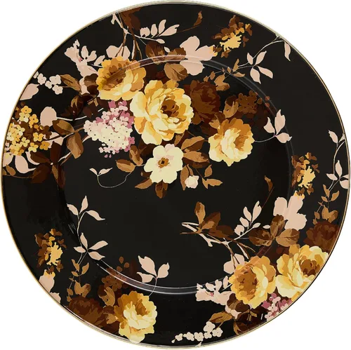 MACKENZIE-CHILDS Bandeja de servir esmaltada, bandeja decorativa para alimentos, 16 pulgadas, color marrón rosa silvestre