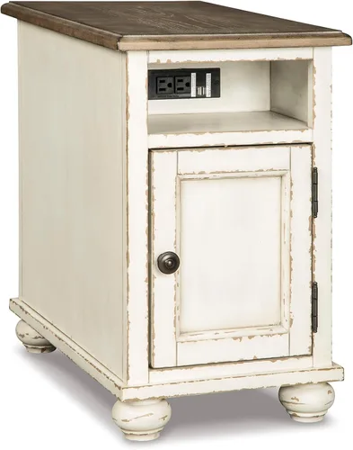 Signature Design by Ashley Chairside End Table with Charging Station Blanco antiguo