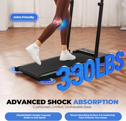 Vista 3 de GORISE Walking Pad Treadmill with Adjustable Height Handle Bar, 3HP Quiet Foldable Under Desk Treadmill, Portable Treadmills for Home 350LBS with