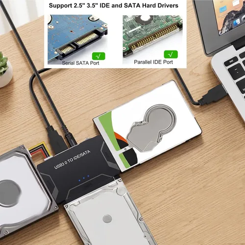 Vista 5 de Lector de disco duro, USB 3.0 a IDE y adaptador SATA Convertidor de disco duro externo para disco duro universal 2.5/3.5 HDD/SSD Incluye adaptador