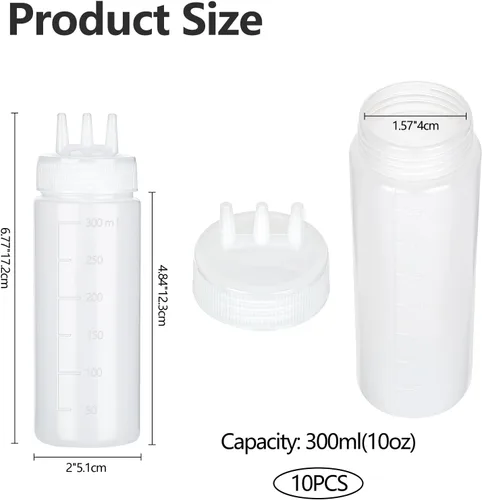 Vista 2 de Botella exprimible de 3 agujeros para salsas, botellas exprimibles de plástico para condimentos dispensadores de salsa de tomate para salsa