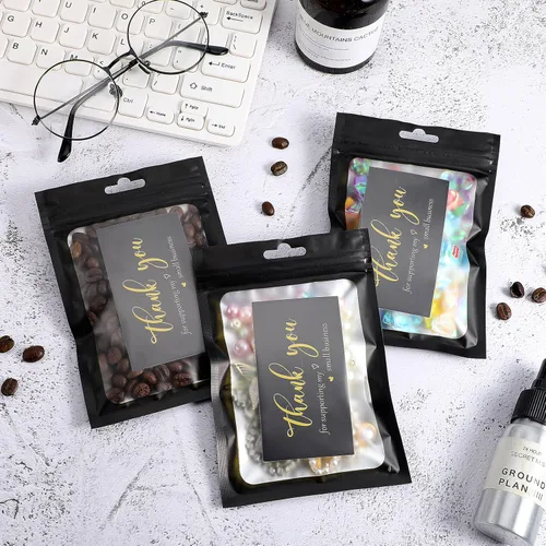 Vista 4 de Outus Juego de 620 tarjetas y calcomanías de agradecimiento. Calcomanías con capa de oro de agradecimiento para apoyar mi pequeño negocio con bolsa