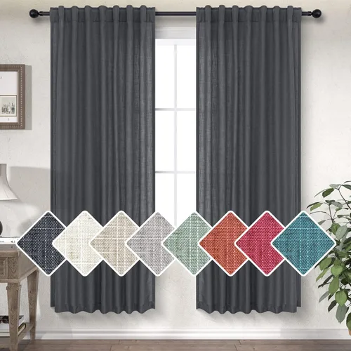Vista 42 de Cortinas de lino crema de 102 pulgadas de largo para sala de estar, dormitorio, 2 paneles con bolsillo con pestaña trasera, filtro de luz, cortina