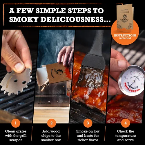 Vista 3 de Set de parrilla ahumada en madera Kit de parrilla de 12 piezas Caja de ahumado para barbacoa, regalos de barbacoa para hombres Accesorios