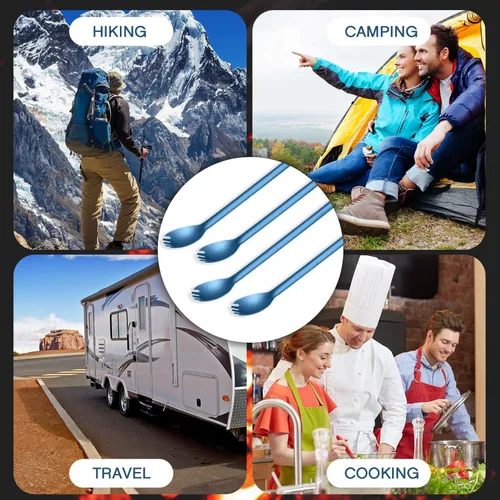 Vista 7 de 4 piezas de titanio de mango largo tenedor y cuchara ultraligeros Portabale cubiertos de 8.7 pulgadas, cuchara de sopa de camping para acampar al