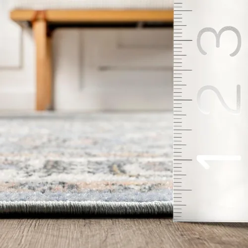 Vista 2 de nuLOOM Alfombra lavable a máquina de perfil medio para sala de estar, dormitorio y comedor, lavable a máquina, resistente a las manchas, color azul