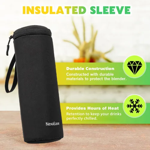 Vista 7 de Licuadora Portátil Exprimidor Personal para Batidos y Smoothies - Botella Mezcladora Eléctrica de Proteínas de 20 OZ con Funda Aislante, Tapa