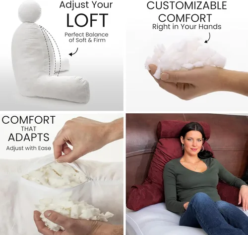 Vista 3 de Husband Pillow Backrest with Arms - Adult Reading Pillow with Shredded Memory Foam, Ultra-Comfy Removable Microplush Cover & Detachable Neck Roll